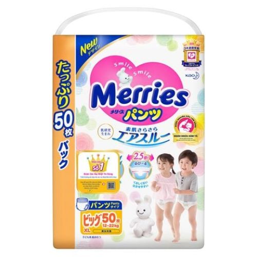 Bỉm - Tã quần Merries Ultra Jumbo size XL 50 miếng (cho bé 12 - 22kg)